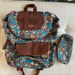 Sakroots Teal Birds of Paradise Backpack and Pouch